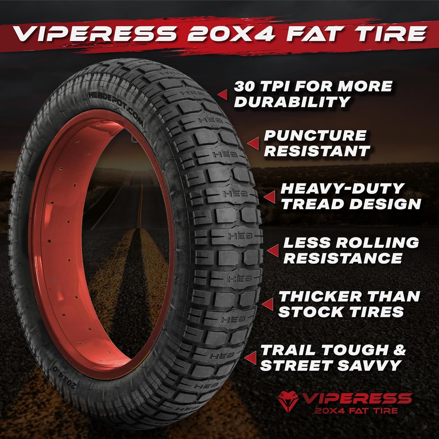 HEB VIPERESS Fat Tire 20x4 (Includes 1 Tire/ 1 Tube