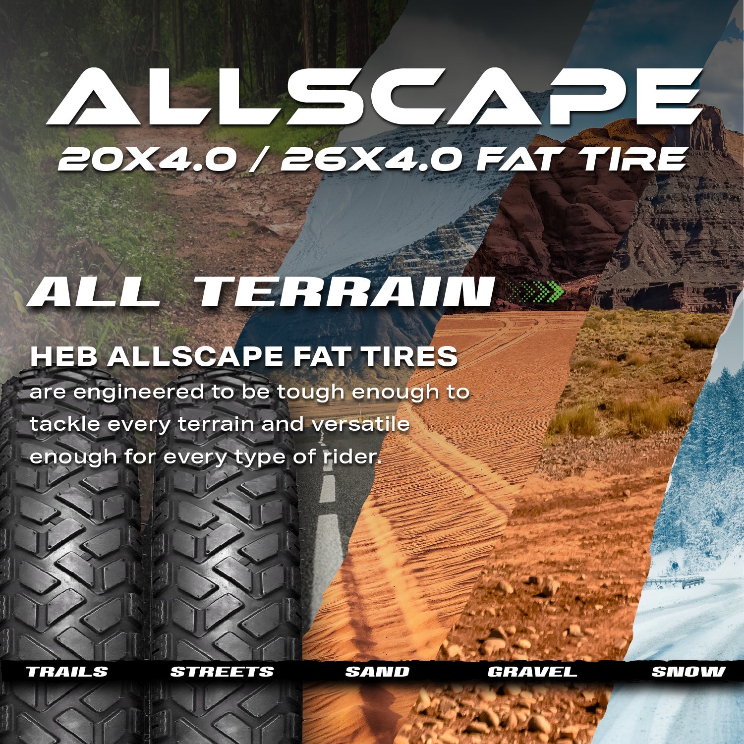 HEB ALLSCAPE® Fat Tires - Available in 2 Sizes. 20" x 4" and 26" x 4"