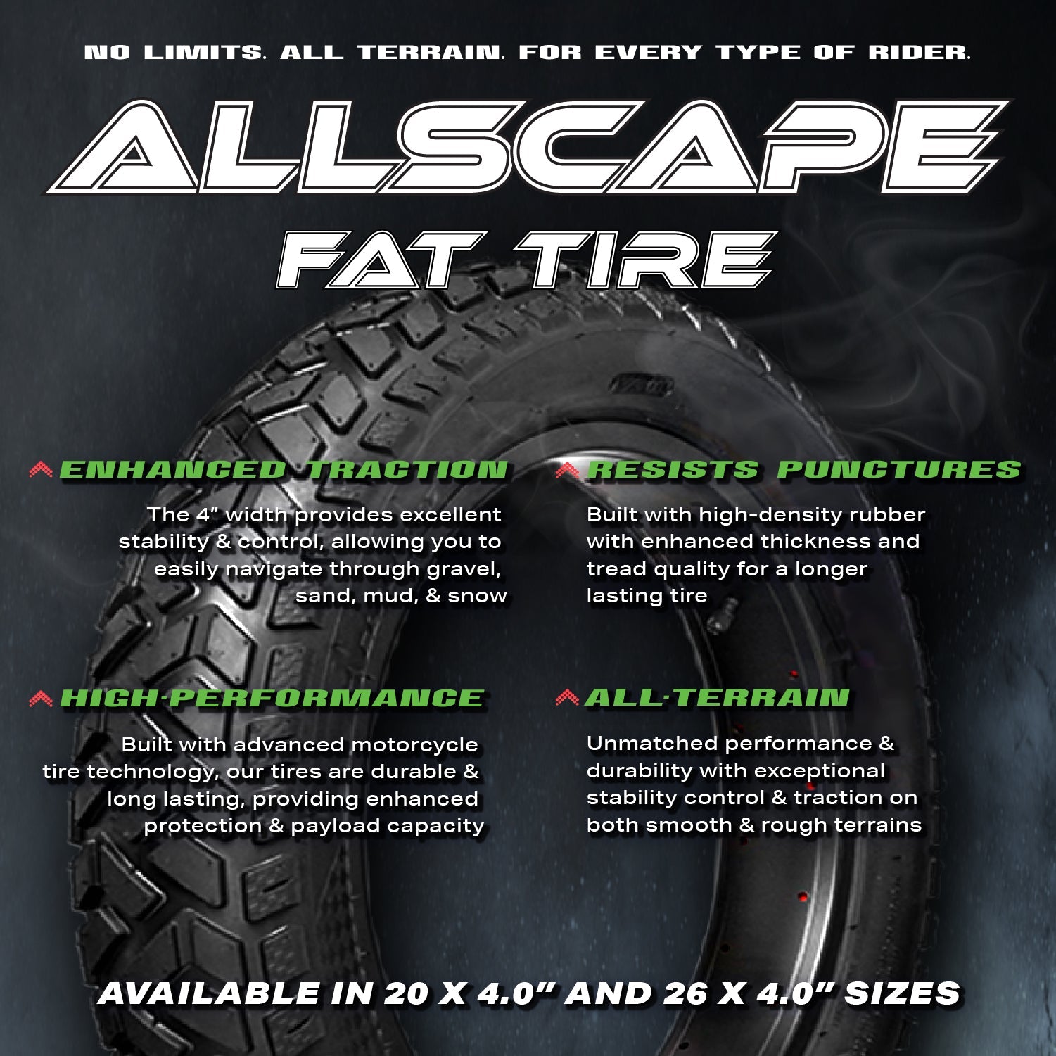 HEB ALLSCAPE® Fat Tires - Available in 2 Sizes. 20" x 4" and 26" x 4"