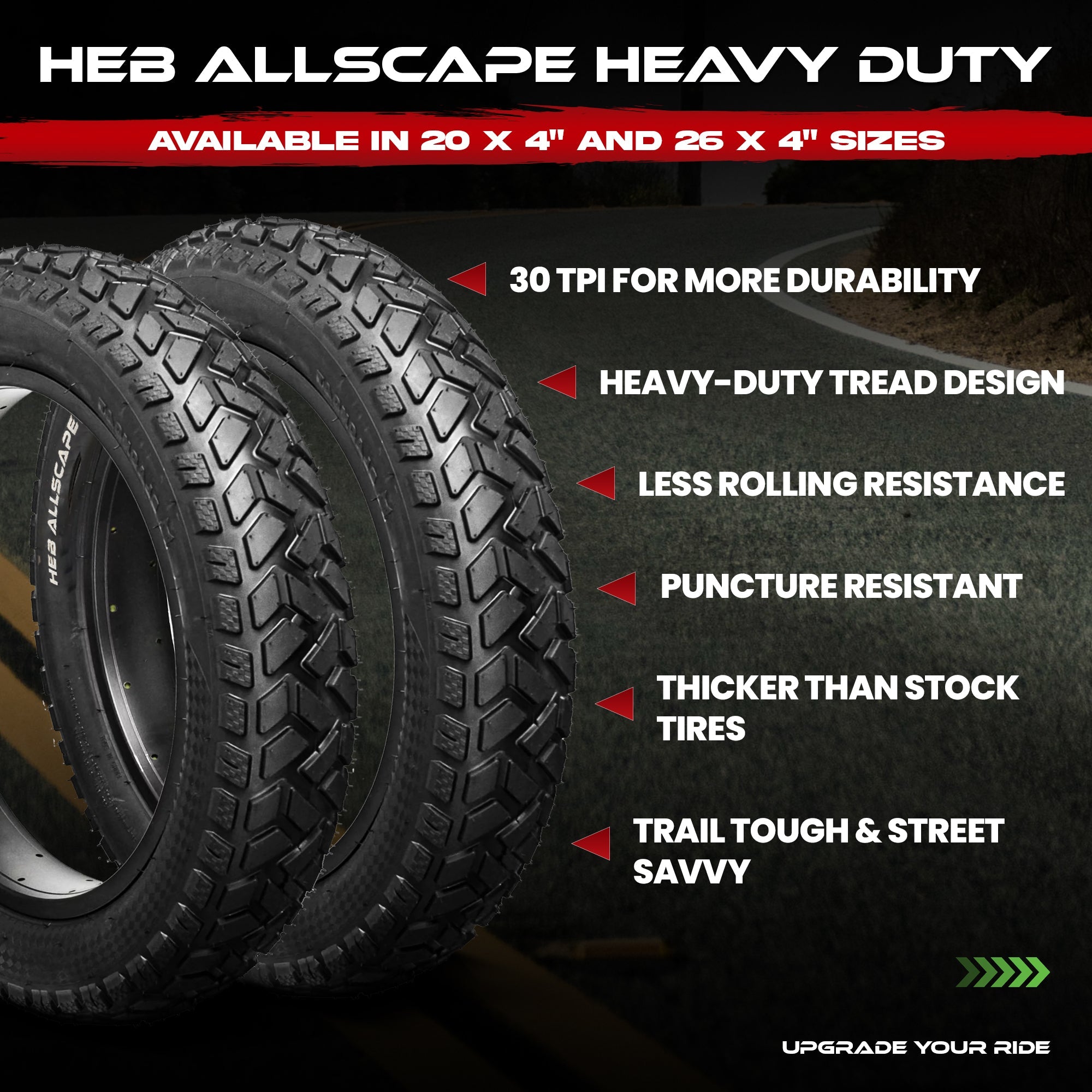 HEB ALLSCAPE® Fat Tires - Available in 2 Sizes. 20" x 4" and 26" x 4"