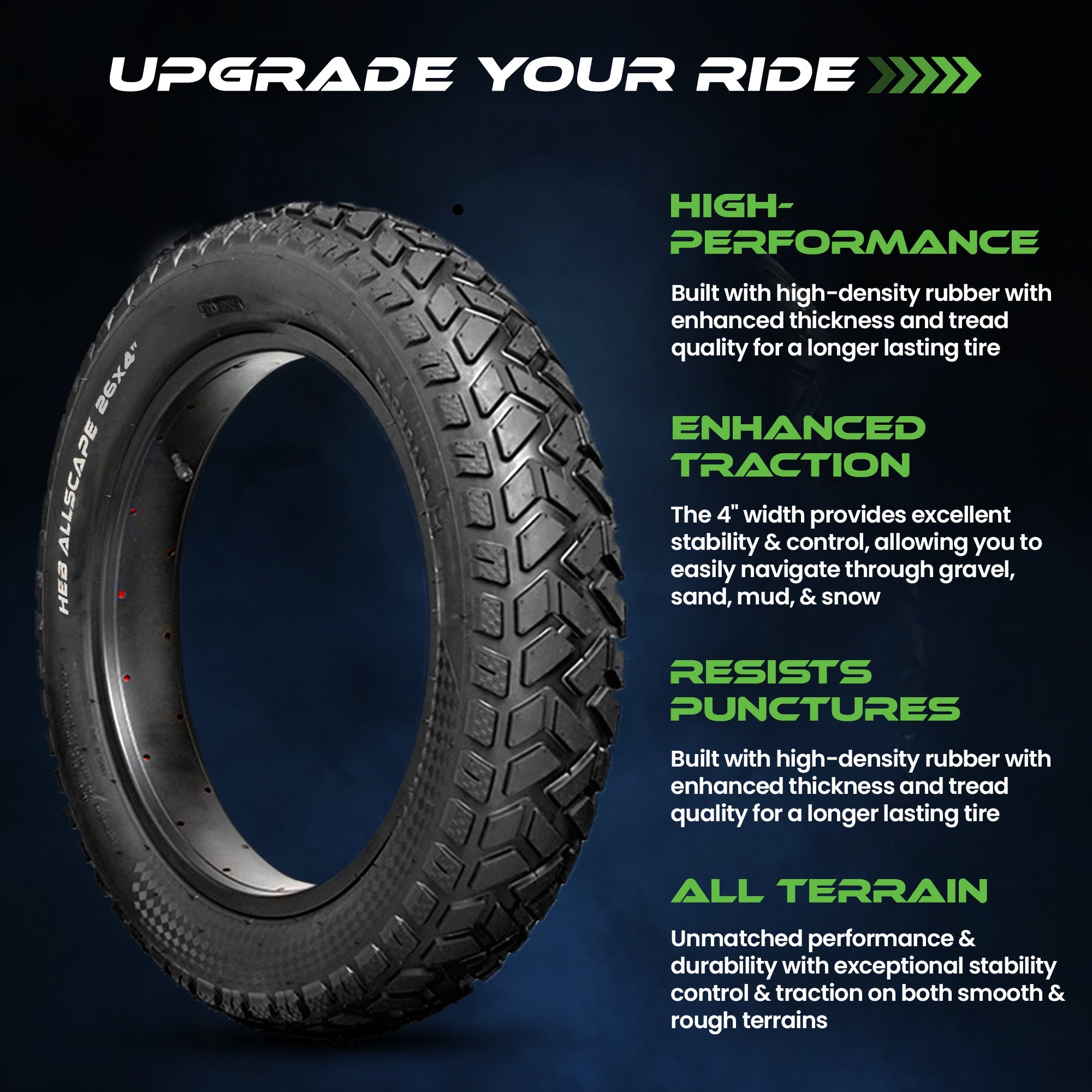 HEB ALLSCAPE® Fat Tires - Available in 2 Sizes. 20" x 4" and 26" x 4"